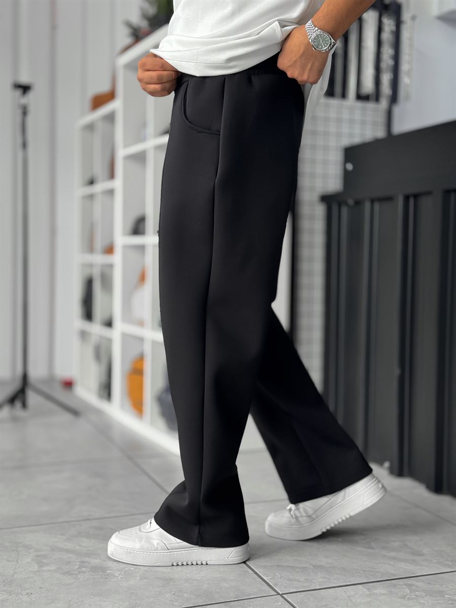 Black Panda Fabric Stitched Baggy Sweatpants RES-4004
