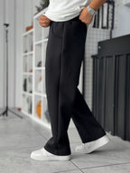Black Panda Fabric Stitched Baggy Sweatpants RES-4004