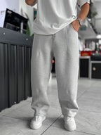 Light Gray Panda Fabric Stitched Baggy Sweatpants RES-4004