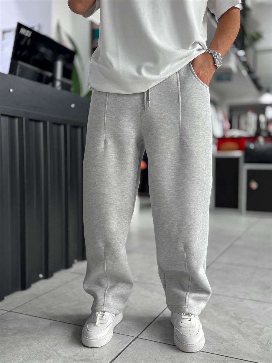 Light Gray Panda Fabric Stitched Baggy Sweatpants RES-4004