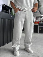 Light Gray Panda Fabric Stitched Baggy Sweatpants RES-4004