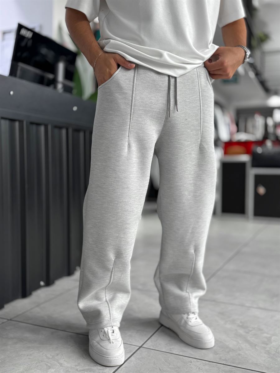 Light Gray Panda Fabric Stitched Baggy Sweatpants RES-4004