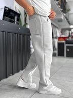 Light Gray Panda Fabric Stitched Baggy Sweatpants RES-4004