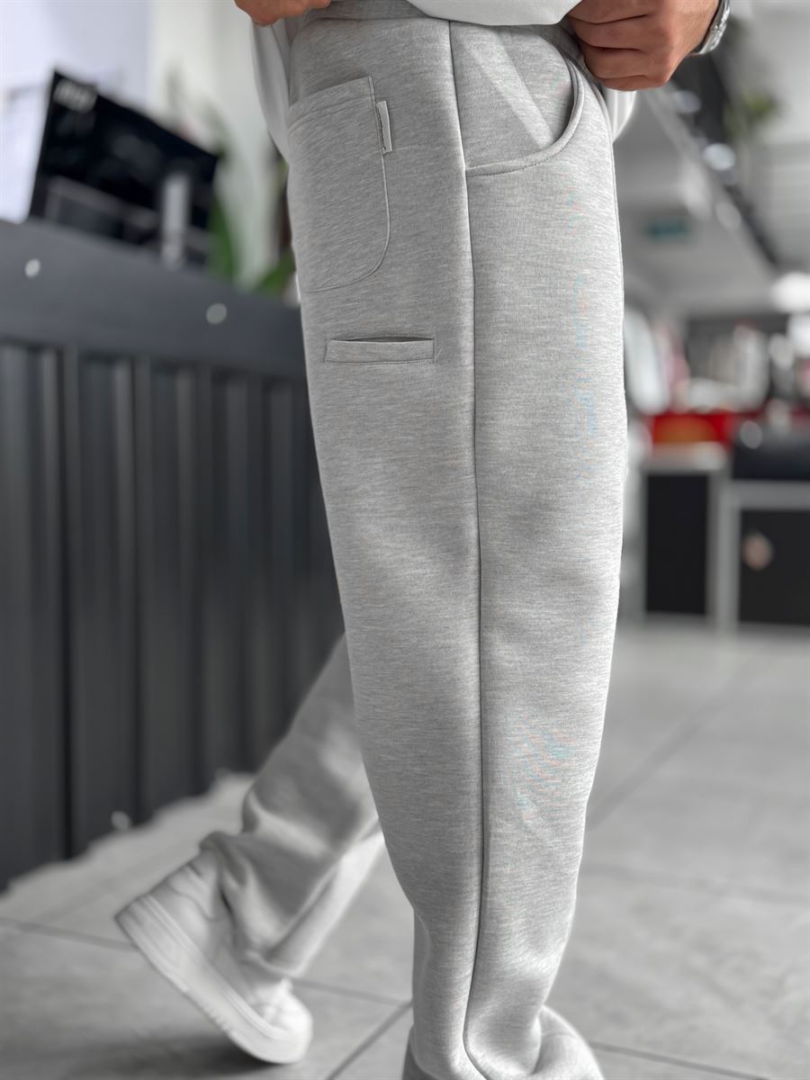 Light Gray Panda Fabric Stitched Baggy Sweatpants RES-4004