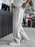 Light Gray Panda Fabric Stitched Baggy Sweatpants RES-4004