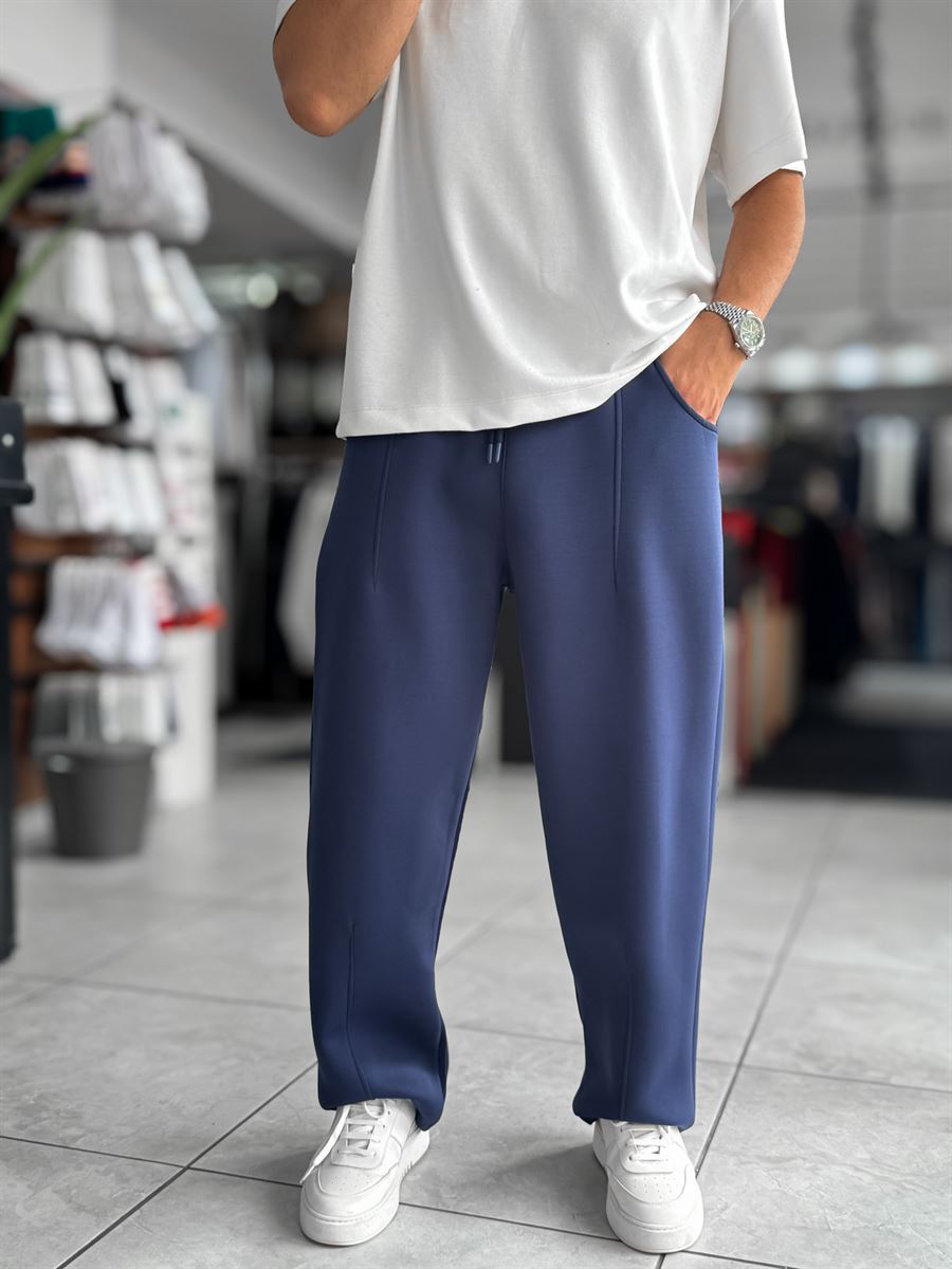 Navy Panda Fabric Stitched Baggy Sweatpants RES-4004