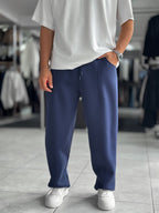 Navy Panda Fabric Stitched Baggy Sweatpants RES-4004