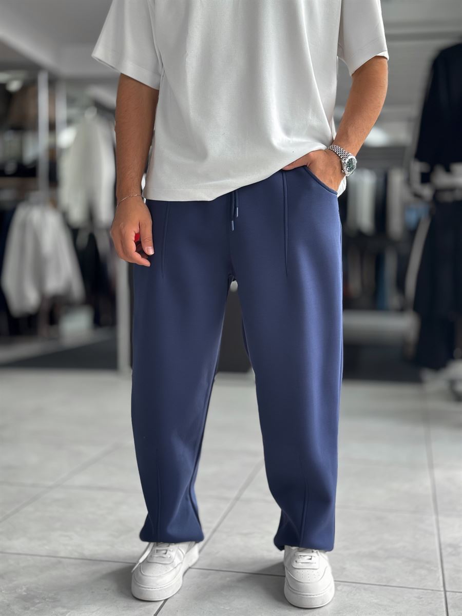 Navy Panda Fabric Stitched Baggy Sweatpants RES-4004