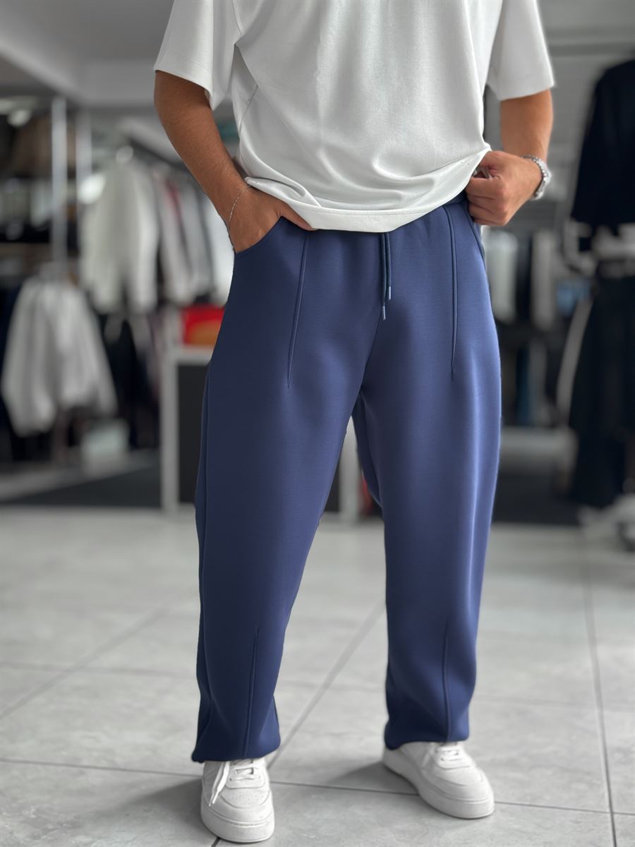 Navy Panda Fabric Stitched Baggy Sweatpants RES-4004