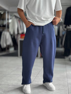 Navy Panda Fabric Stitched Baggy Sweatpants RES-4004