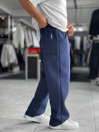 Navy Panda Fabric Stitched Baggy Sweatpants RES-4004