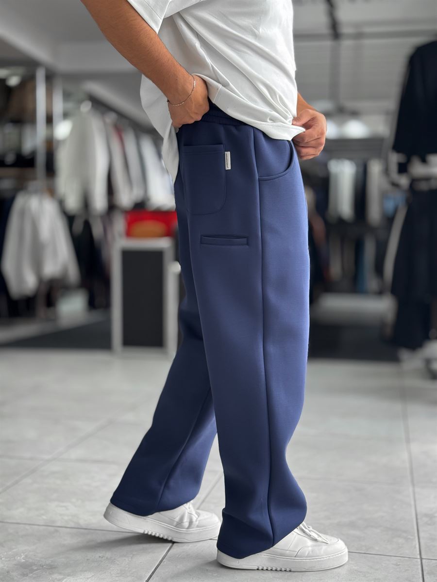 Navy Panda Fabric Stitched Baggy Sweatpants RES-4004