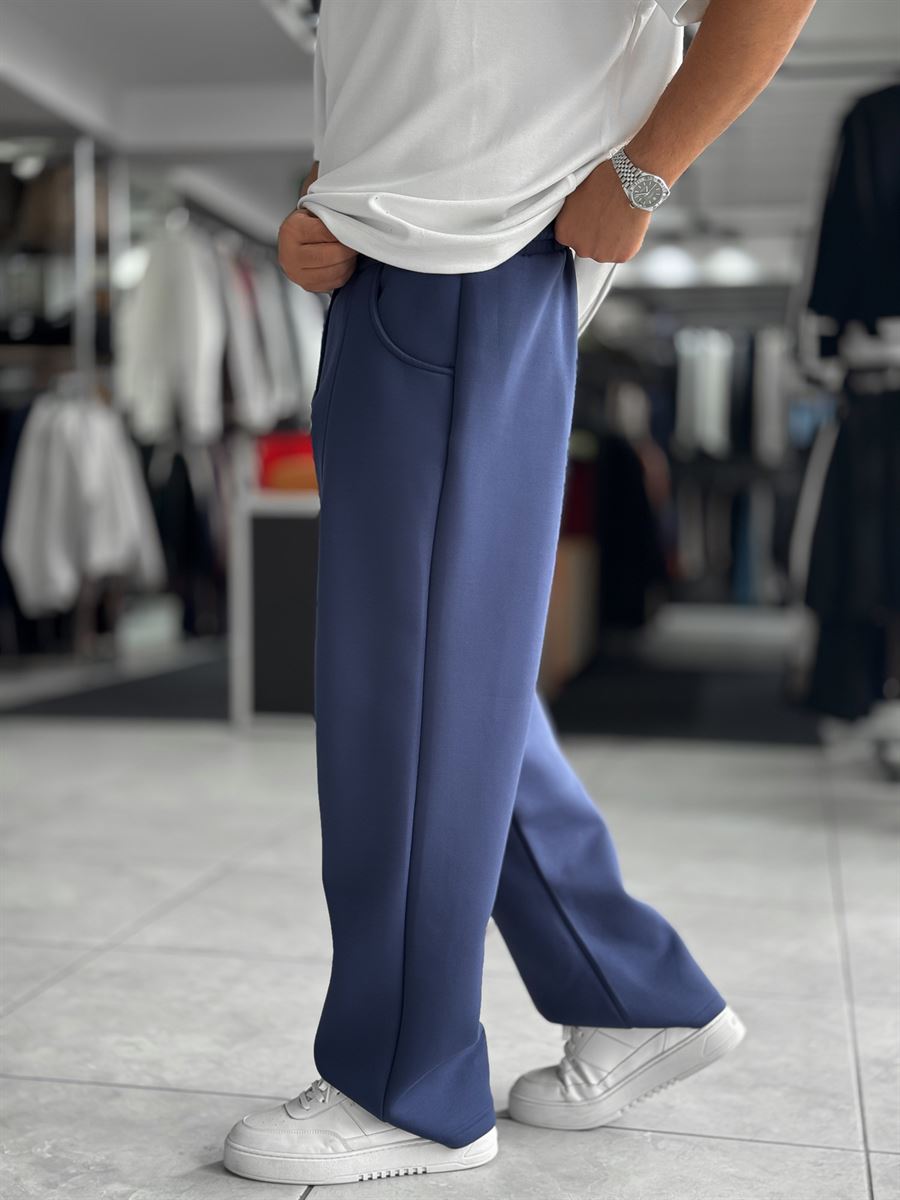 Navy Panda Fabric Stitched Baggy Sweatpants RES-4004