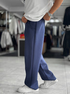 Navy Panda Fabric Stitched Baggy Sweatpants RES-4004
