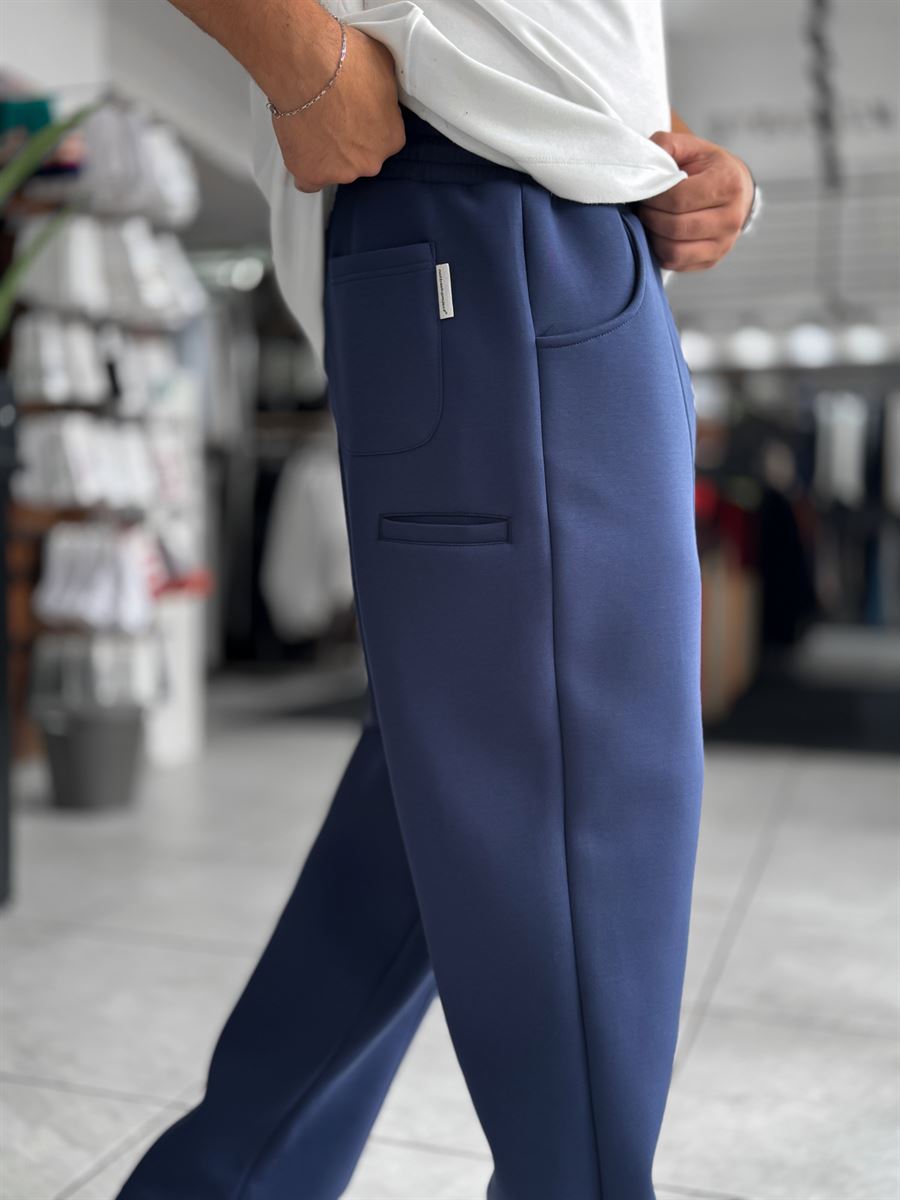 Navy Panda Fabric Stitched Baggy Sweatpants RES-4004