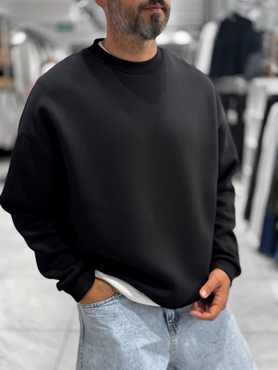 Black Brushed Basic Oversized Sweatshirt HM