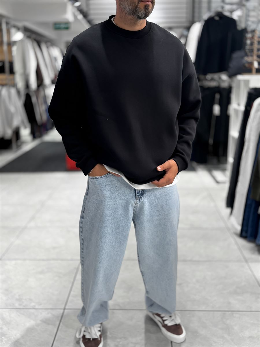 Black Brushed Basic Oversized Sweatshirt HM
