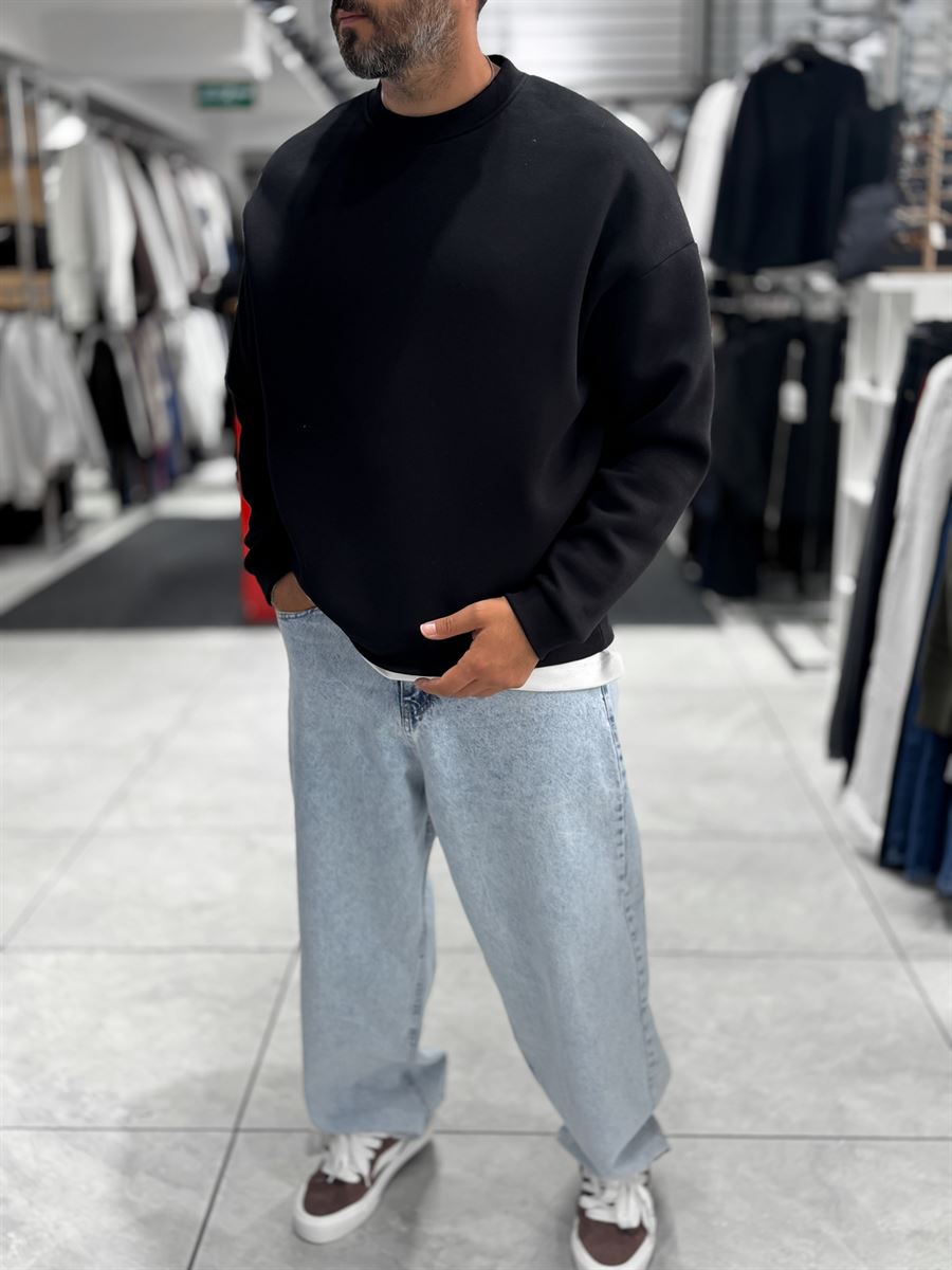 Black Brushed Basic Oversized Sweatshirt HM
