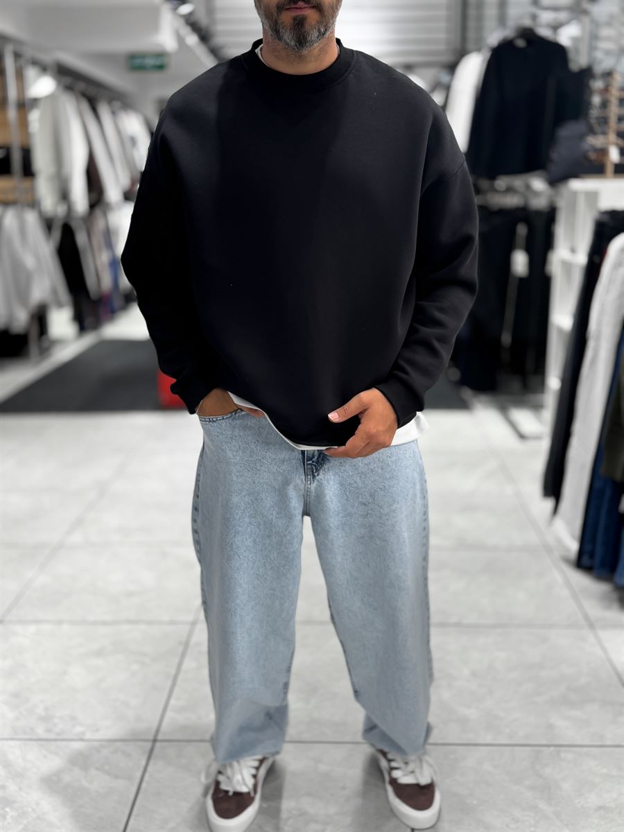 Black Brushed Basic Oversized Sweatshirt HM