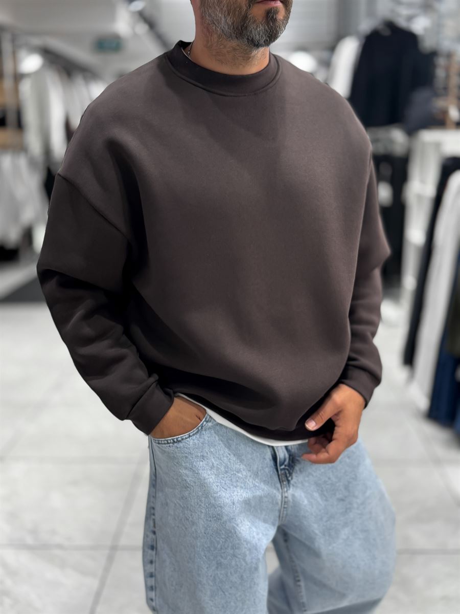Brown Brushed Basic Oversized Sweatshirt HM