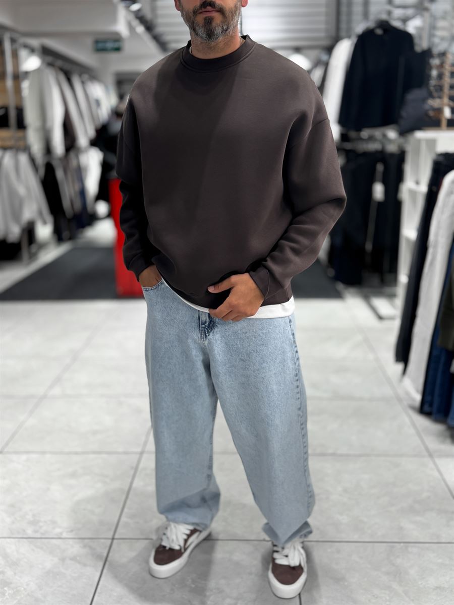 Brown Brushed Basic Oversized Sweatshirt HM