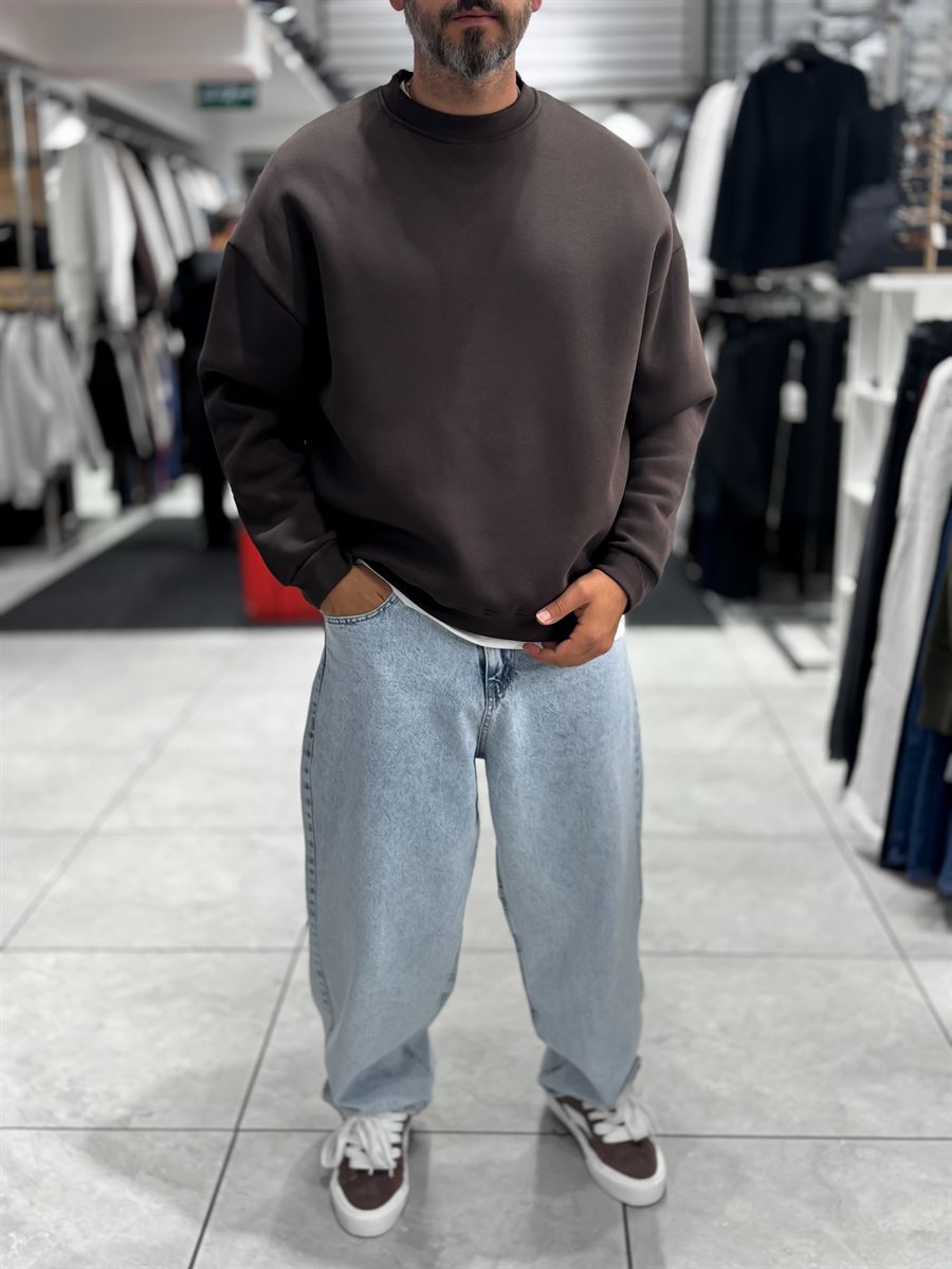 Brown Brushed Basic Oversized Sweatshirt HM