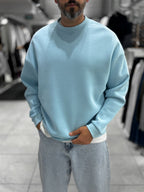 Light Blue Brushed Basic Oversized Sweatshirt HM