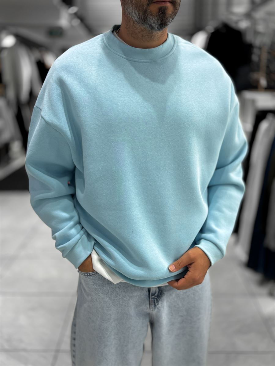 Light Blue Brushed Basic Oversized Sweatshirt HM