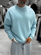 Light Blue Brushed Basic Oversized Sweatshirt HM
