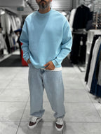 Light Blue Brushed Basic Oversized Sweatshirt HM