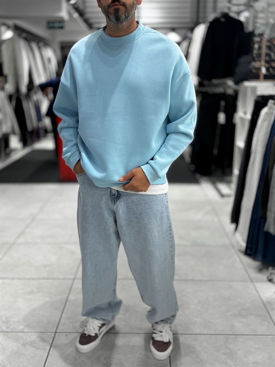 Light Blue Brushed Basic Oversized Sweatshirt HM
