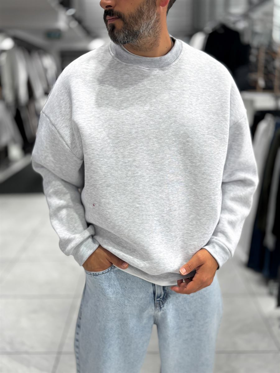 Light Gray Brushed Basic Oversized Sweatshirt HM