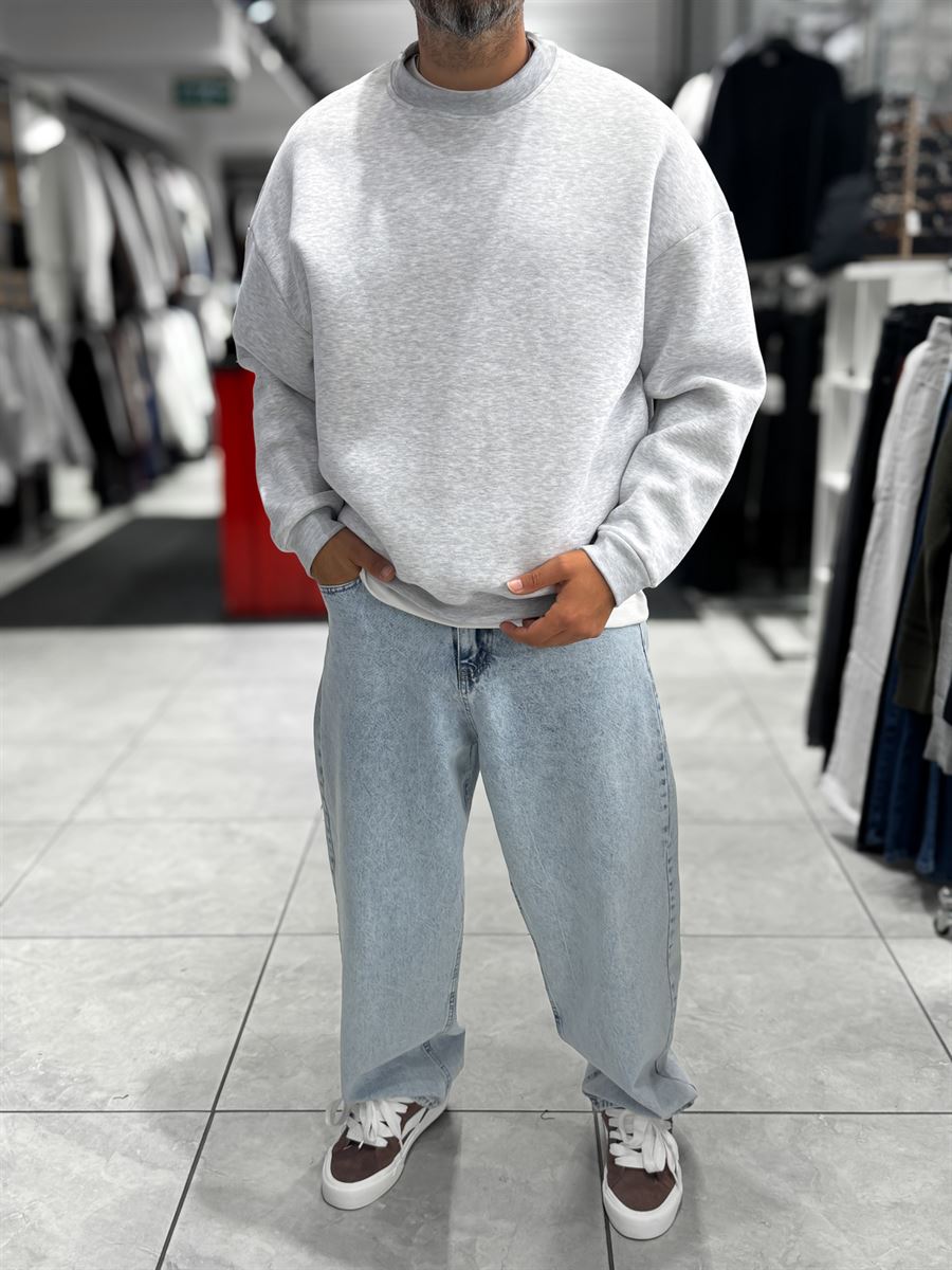 Light Gray Brushed Basic Oversized Sweatshirt HM