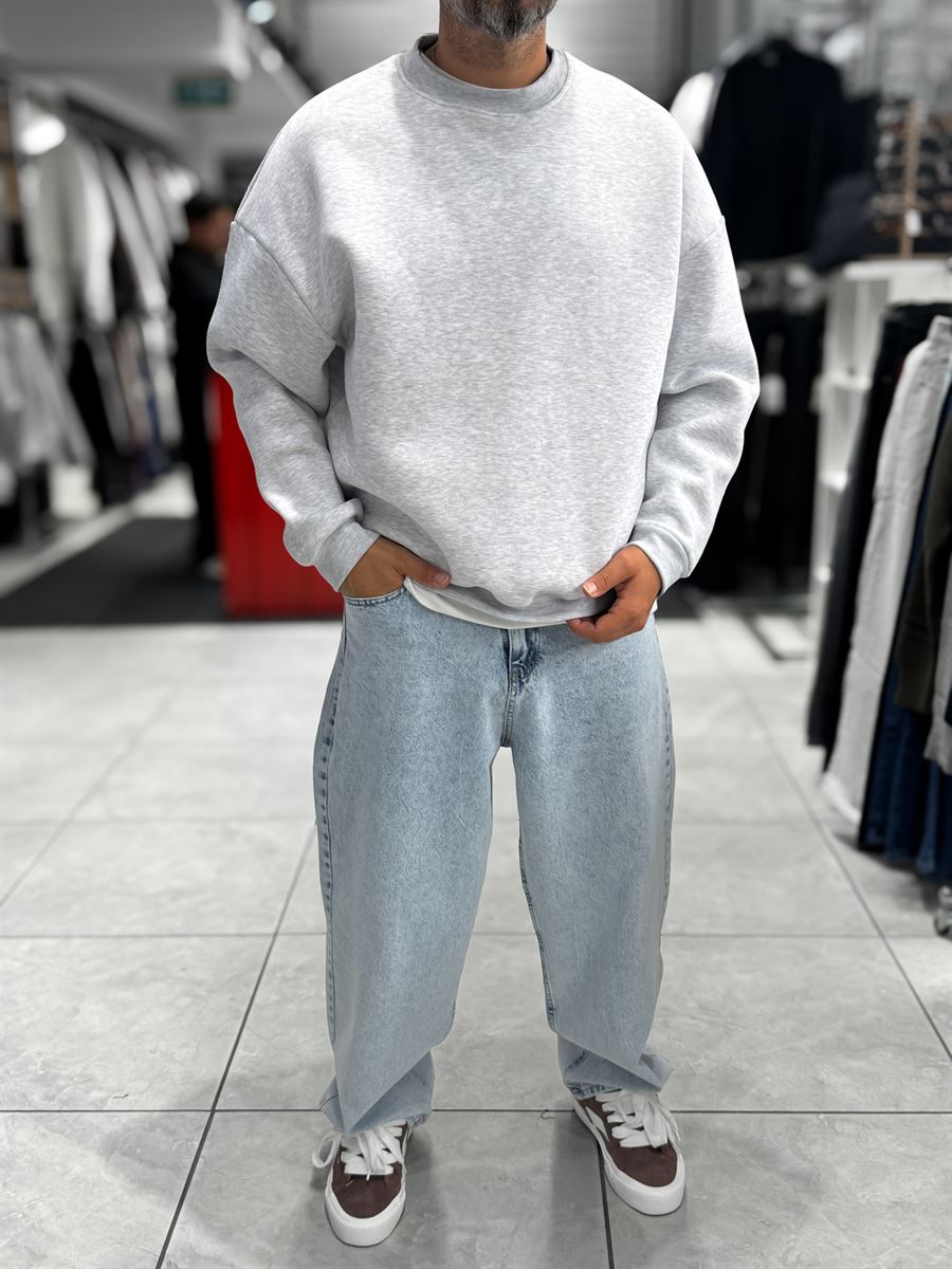 Light Gray Brushed Basic Oversized Sweatshirt HM