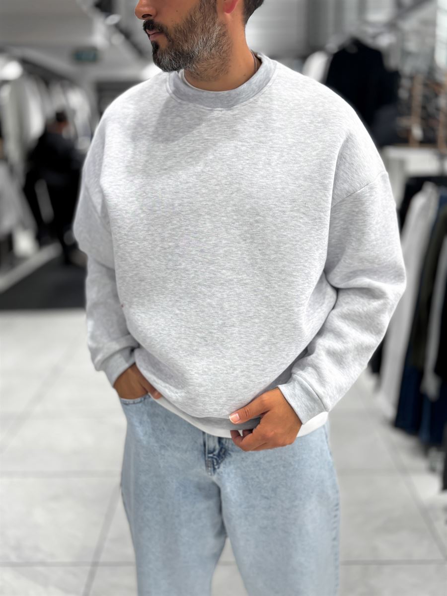 Light Gray Brushed Basic Oversized Sweatshirt HM