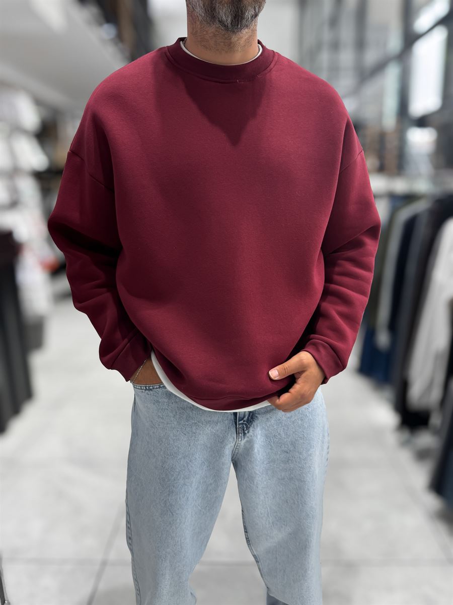Burgundy Brushed Basic Oversized Sweatshirt HM