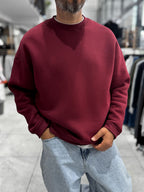 Burgundy Brushed Basic Oversized Sweatshirt HM