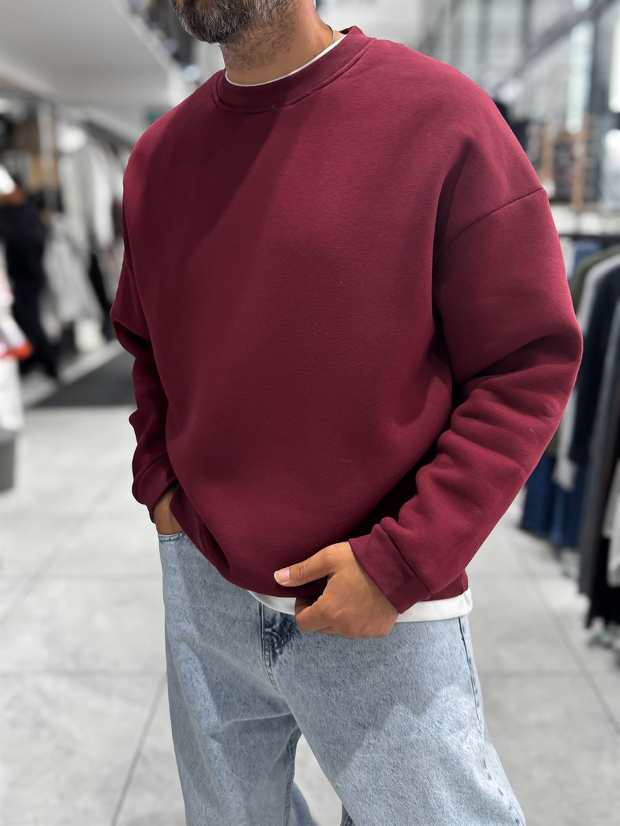 Burgundy Brushed Basic Oversized Sweatshirt HM