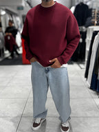 Burgundy Brushed Basic Oversized Sweatshirt HM