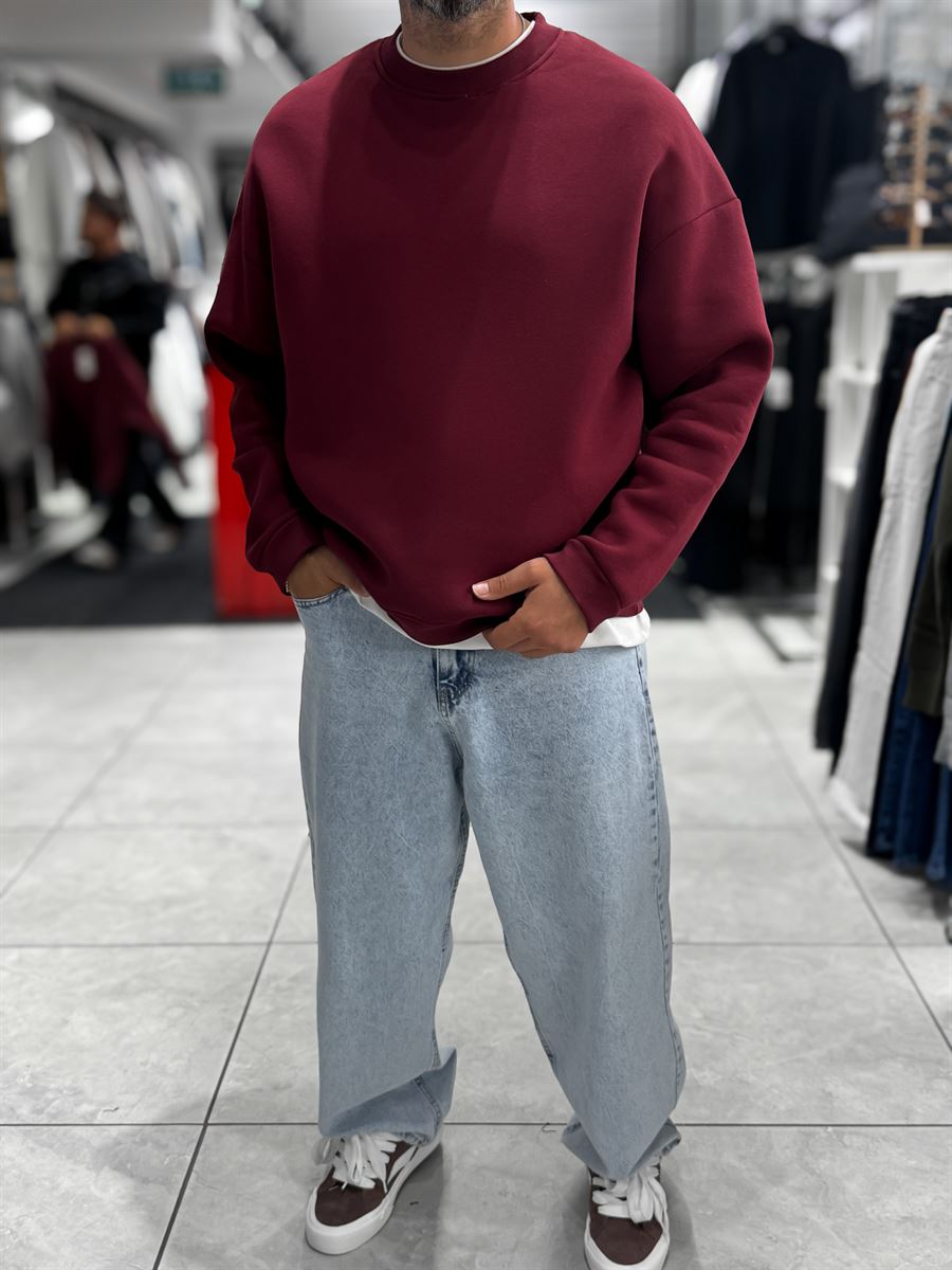 Burgundy Brushed Basic Oversized Sweatshirt HM