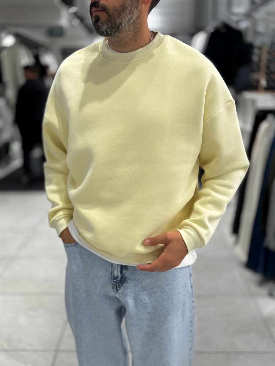 Yellow Brushed Basic Oversized Sweatshirt HM