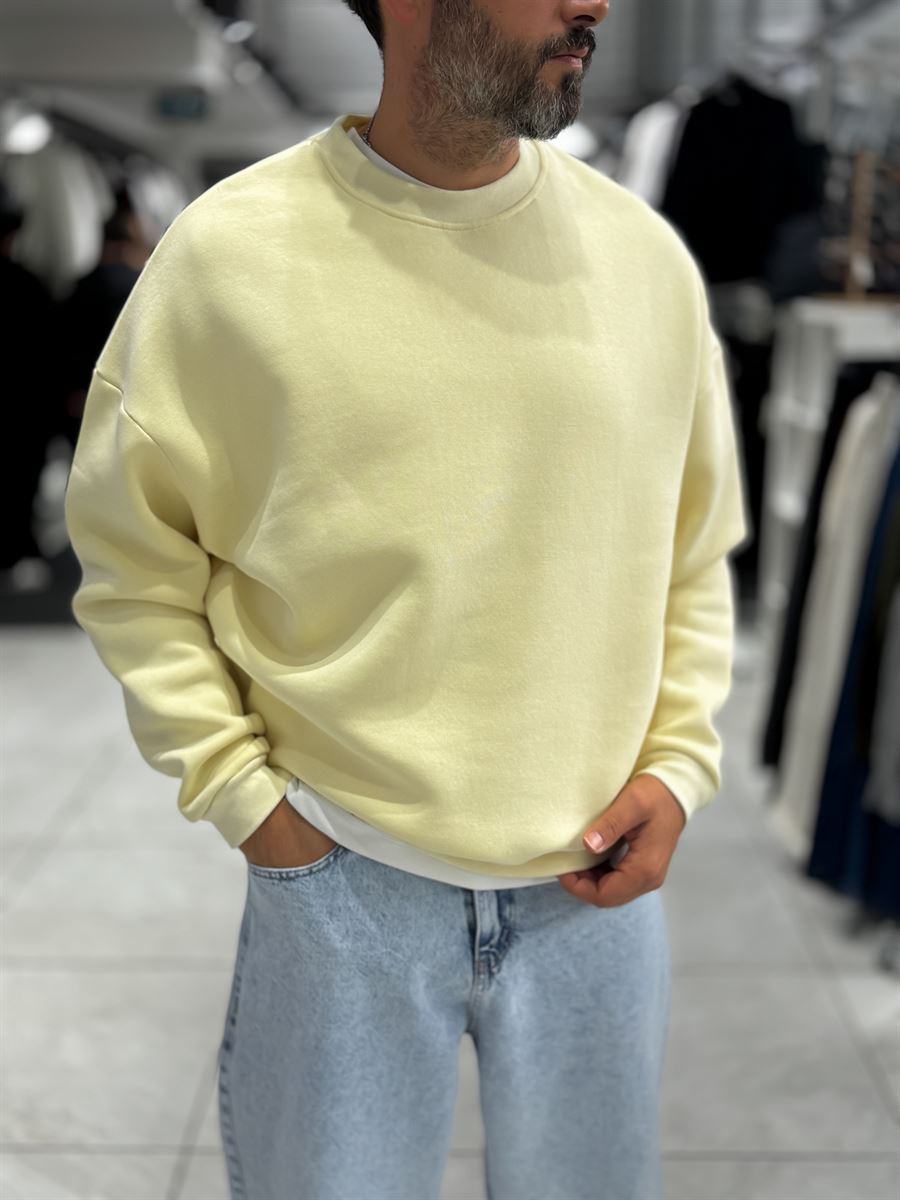 Yellow Brushed Basic Oversized Sweatshirt HM