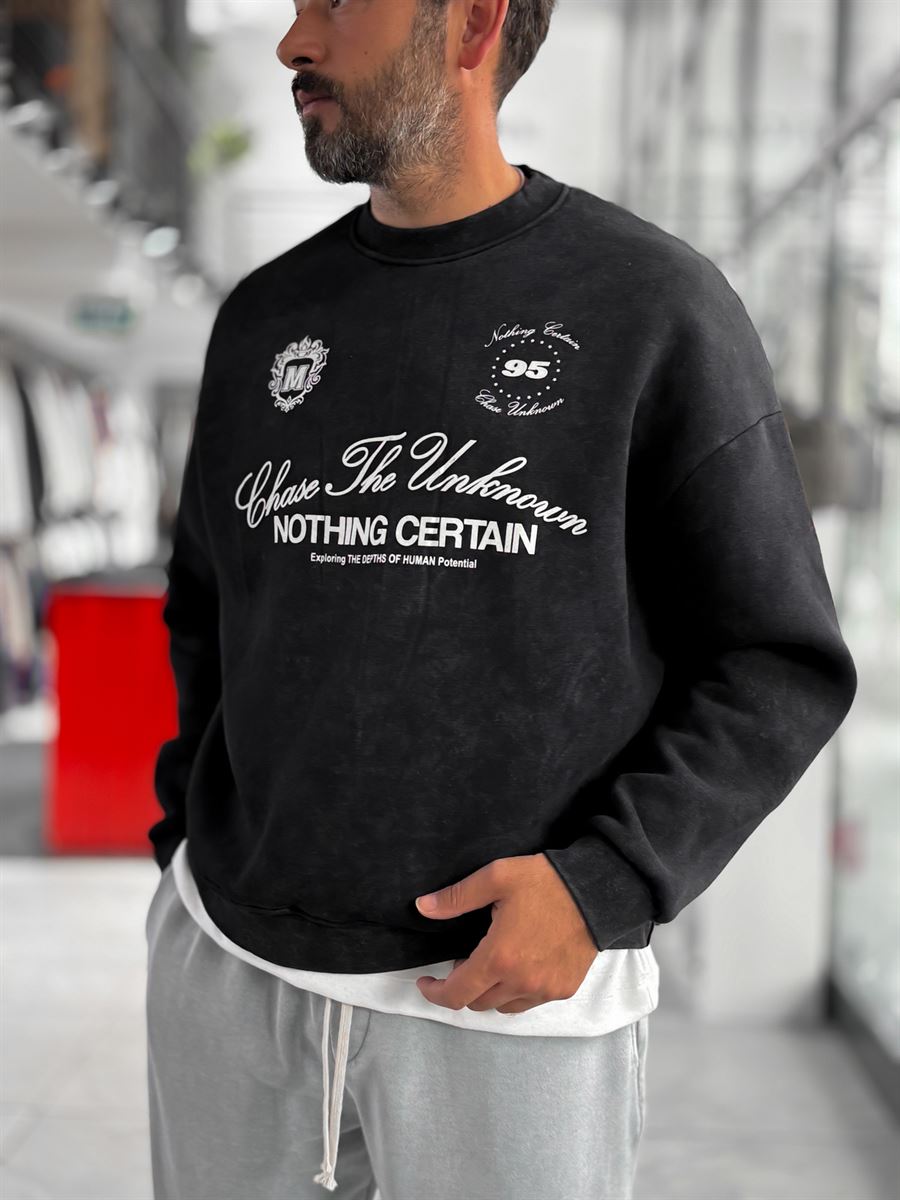 Black Nothing Printed Washed Sweatshirt HM