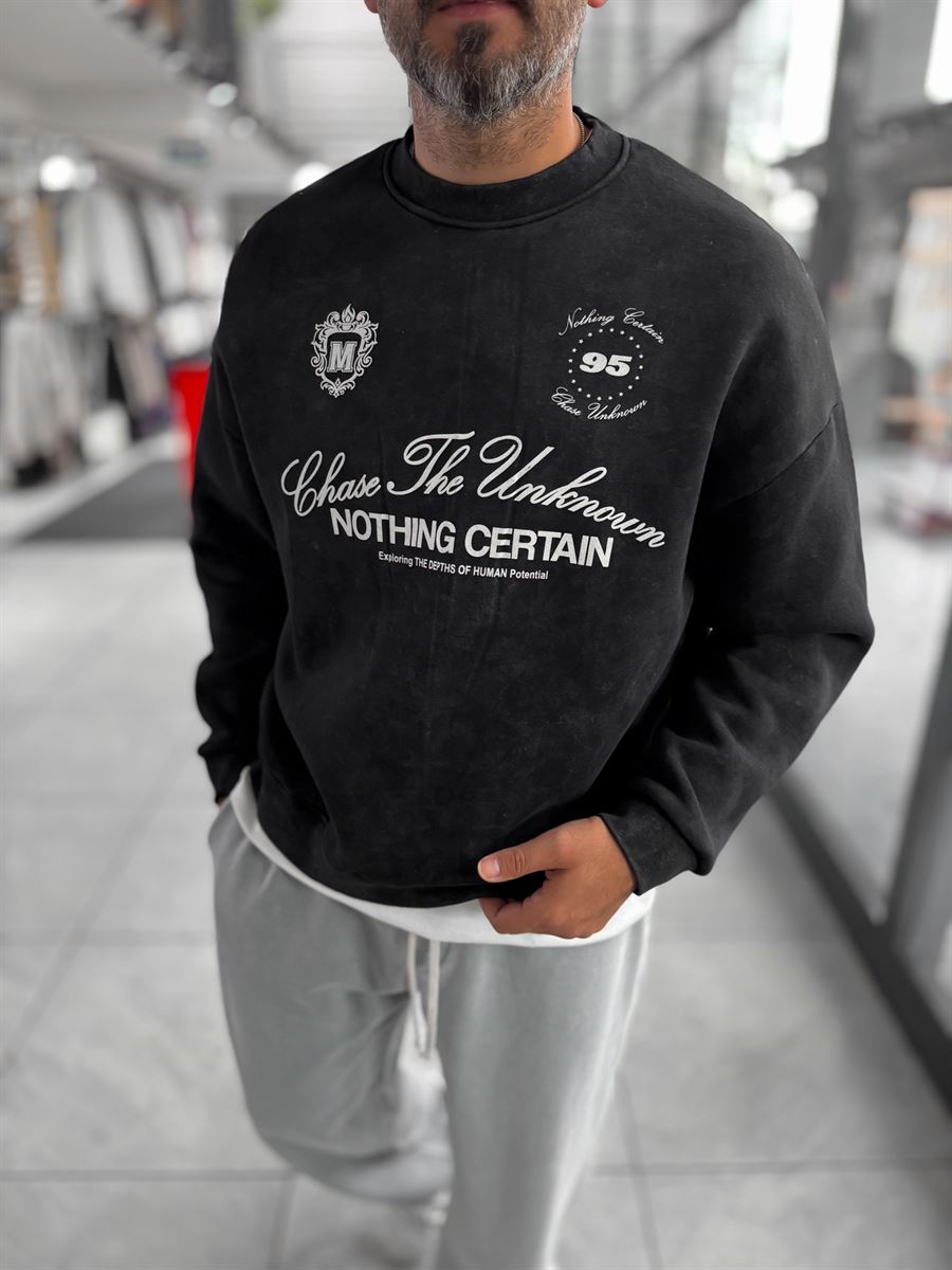 Black Nothing Printed Washed Sweatshirt HM