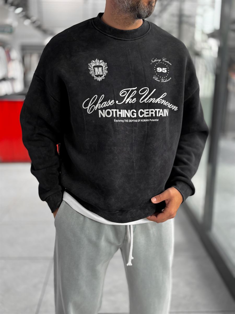 Black Nothing Printed Washed Sweatshirt HM