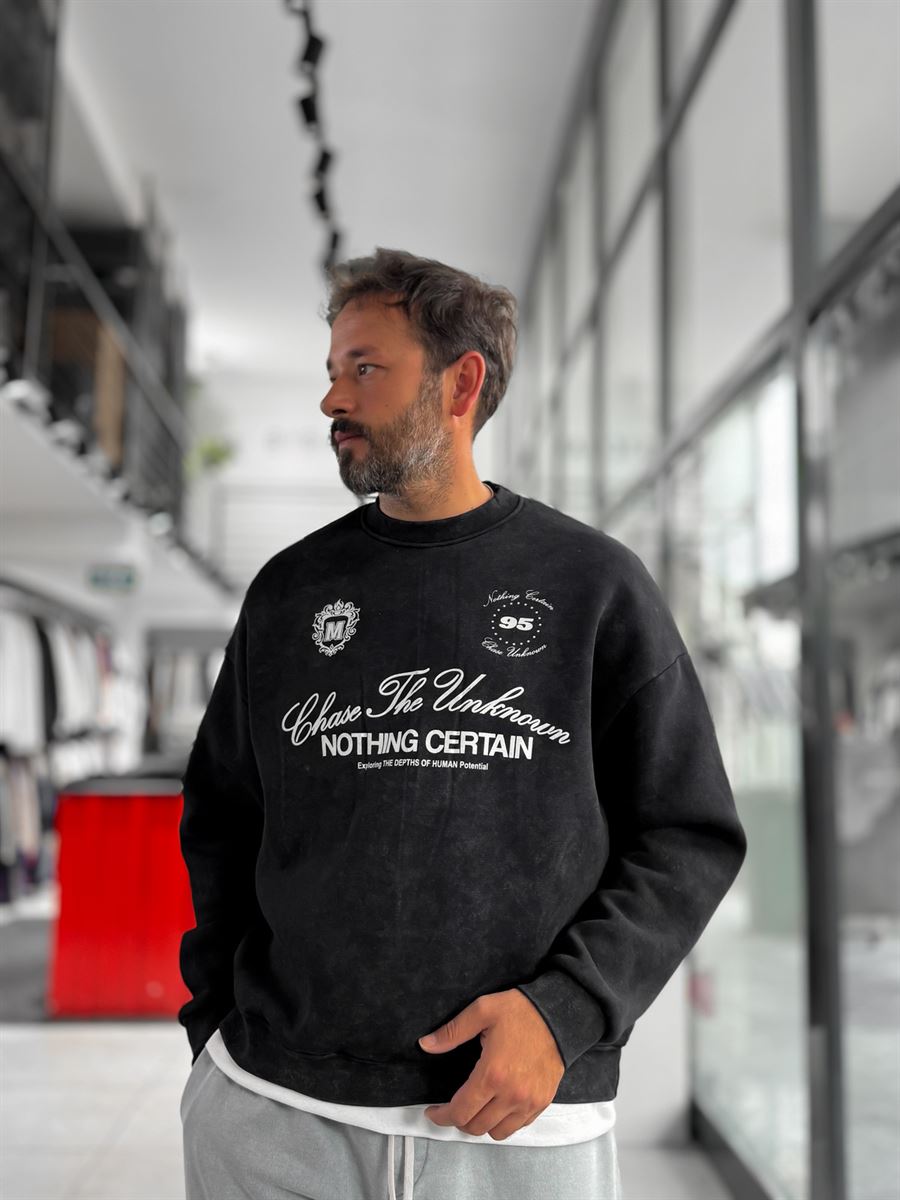 Black Nothing Printed Washed Sweatshirt HM