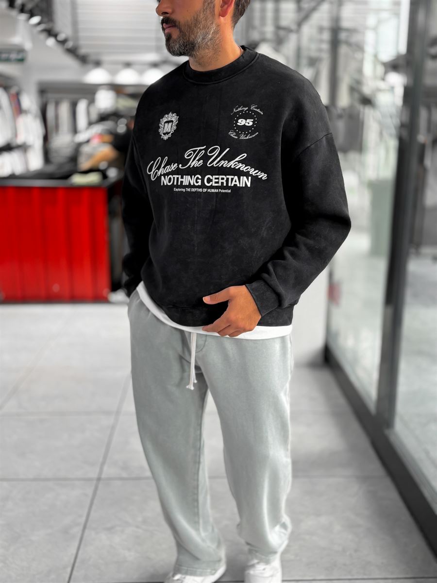 Black Nothing Printed Washed Sweatshirt HM