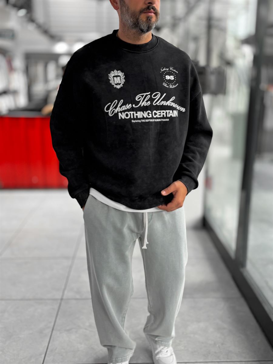 Black Nothing Printed Washed Sweatshirt HM