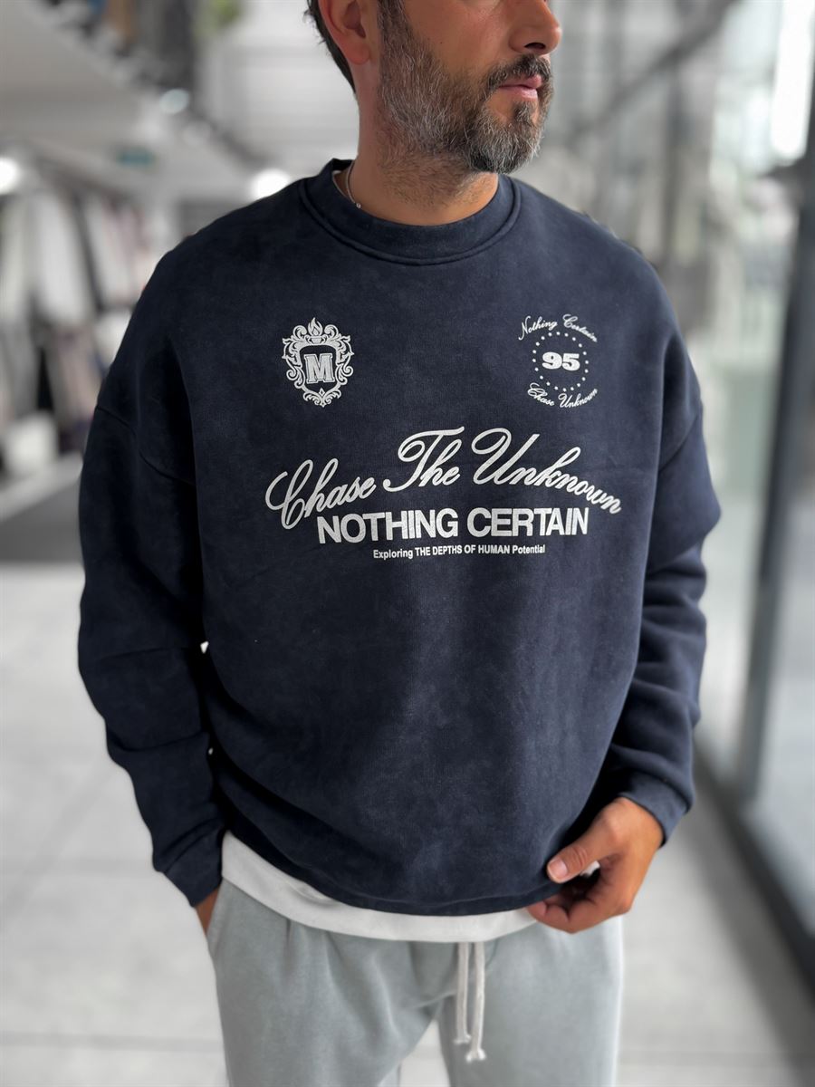 Navy Nothing Printed Washed Sweatshirt HM