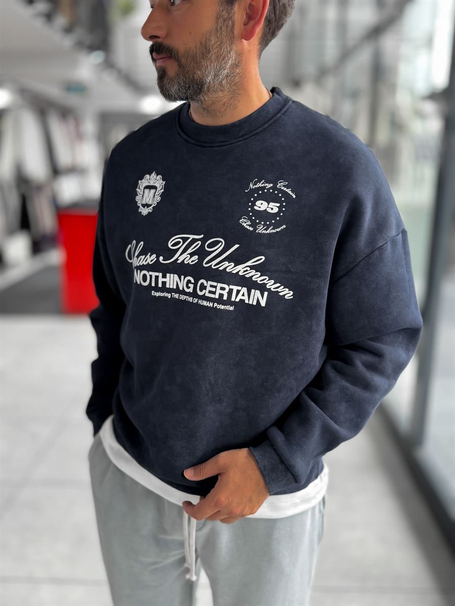 Navy Nothing Printed Washed Sweatshirt HM